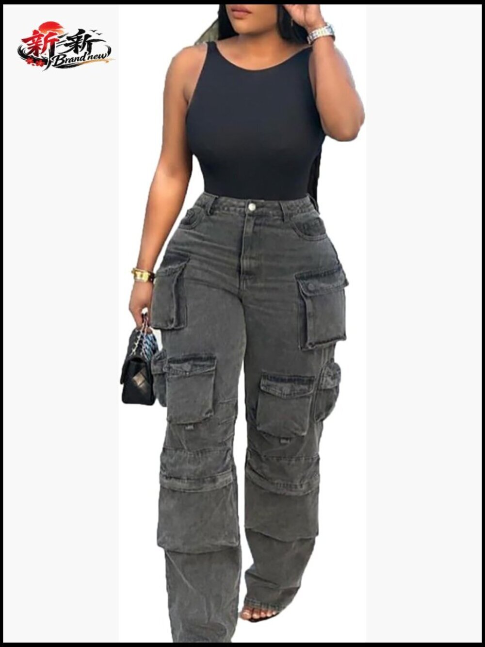 Y2K Baggy Straight Wide Leg Cargo Jeans High Waisted Streetwear Denim Pants